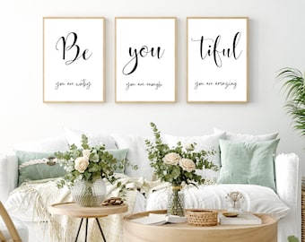 Motivational Wall Art Set: 'Beyoutiful' Printable Home Decor (Digital Download)