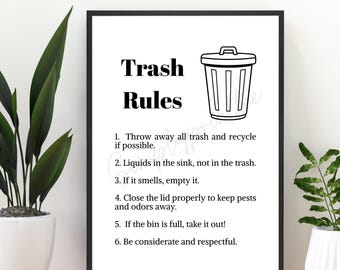 Employee Break Room Trash Rules Sign | Workplace Cleanliness Poster | Office Trash Can Etiquette | Printable Break Room Sign