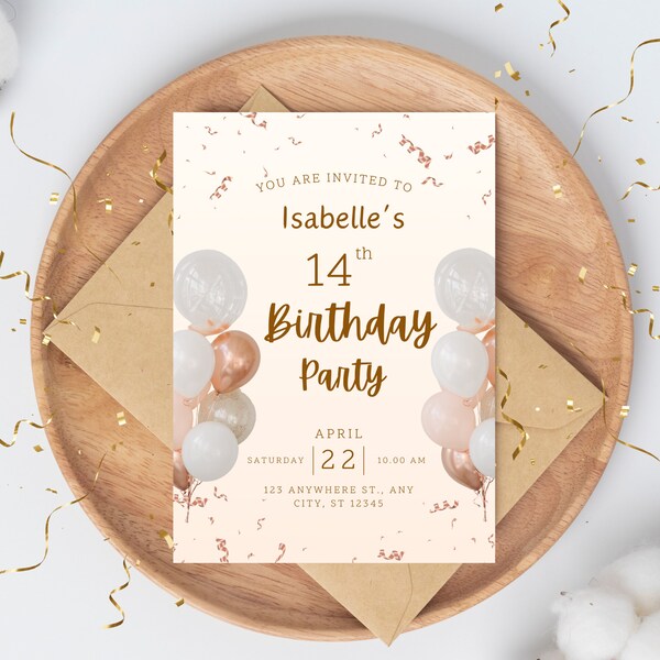 Party Balloon Invitation Template | Birthday Invitation Template | Graduation Invitation | Printable Invitation