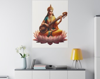 Goddess Saraswathi Photo, Saraswati, Matte Canvas Stretched, 0.75" Thick