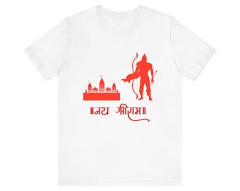 Jai Shri Ram in front and Jai Hanuman in the back, Ayudhya Ram, Sri Ram, Jai Hanuman, Motivation, Worship, Hindu, Unisex Short Sleeve Tee