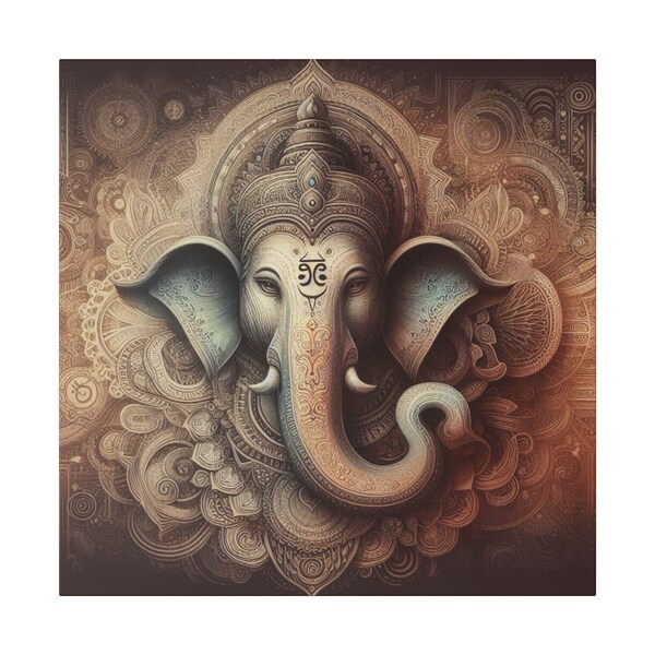 Lord Ganesh Art, Ganapathy, Vigneshwara, Vinayak, Custom Art, Pooja, Mandhir Photo, Temple, Prayer, Matte Canvas Stretched, 0.75" Thick