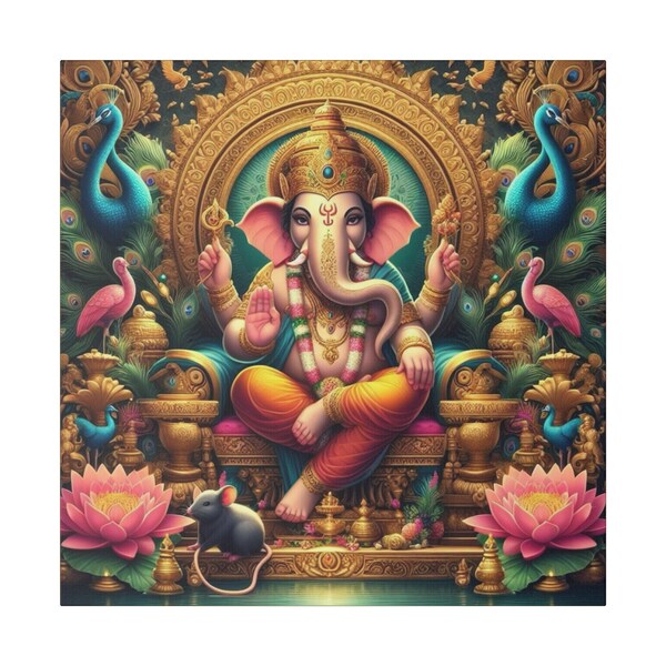 Lord Ganesh Art, Ganapathy, Vigneshwara, Vinayak, Custom Art, Pooja, Mandhir Photo, Temple, Prayer, Matte Canvas Stretched, 0.75" Thick