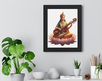 Goddess Saraswati Framed Photo, Hindu Art Print