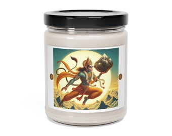 Lord Hanuman Photo Scented Soy Candle, Hindu Pooja, 9oz