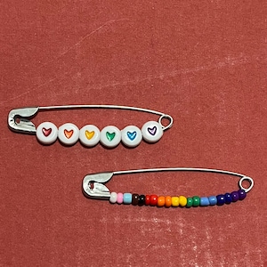 LGBT pride safety pins badge with seed bead/ heart bead