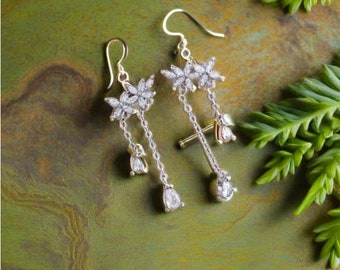 Silver Dangly Flower Earrings