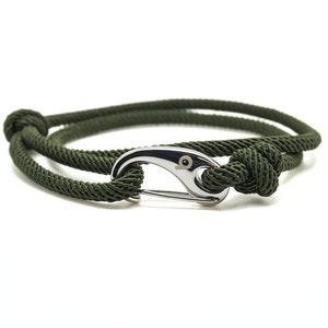 Mr Clippy Army Green Milan Rope Stainless Steel Carabiner Minimalist Bracelet