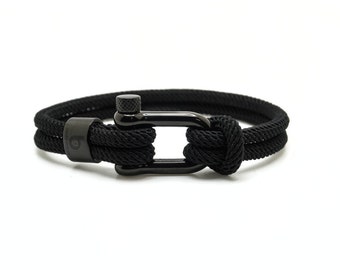 Big D Midnight Black Milan Rope D-Ring Minimalist Shackle Bracelet