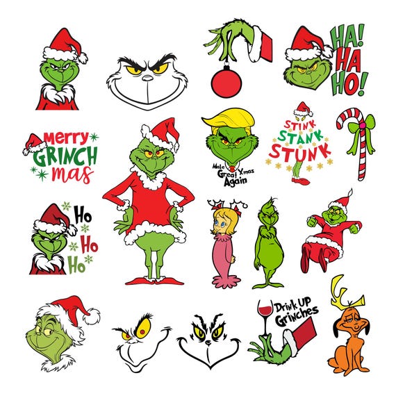 Christmas Grinch SVG Bundle, 50 Pieces, Grinch Face, Hand & Ornament, Green Character Cut File