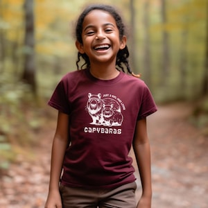 Girls Retro Capybara Tee, Cute Nature Lover Graphic Shirt,  adorable capybara t-shirt, cute capybara tee, retro graphic tshirt, nature girls