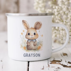 Camp Mug for kids Custom Enamel Camp Mug Bunny mug for kids Personalized kids campfire cup customized Camper Gift Accessories for Camping