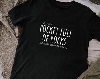 Kids T-Shirt Outdoor Adventure Campfire Shirt Pocket Full of Rocks Nature Collector Tee Cottagecore Kids Clothing Summer Camp Shirt