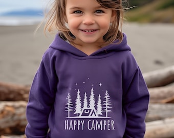 Toddler Camping Hoodie, Happy Camper Hooded Sweatshirt, Nature Outdoor Top for Kids 2T to 5T
