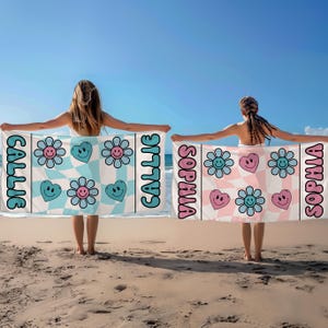 Retro Groovy Girl&#39;s Beach Towel personalized beach gifts Custom Girls Beach Towel With Name personalized Pool Towel with Name Bath Towel