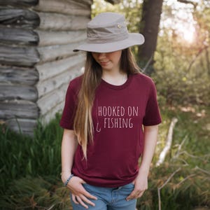 Kids cute fishing t-shirt, &quot;Hooked on Fishing&quot; Kids TShirt , Funny Tee for Little Anglers, Gift for Young Fishermen Outdoor Adventure Shirt