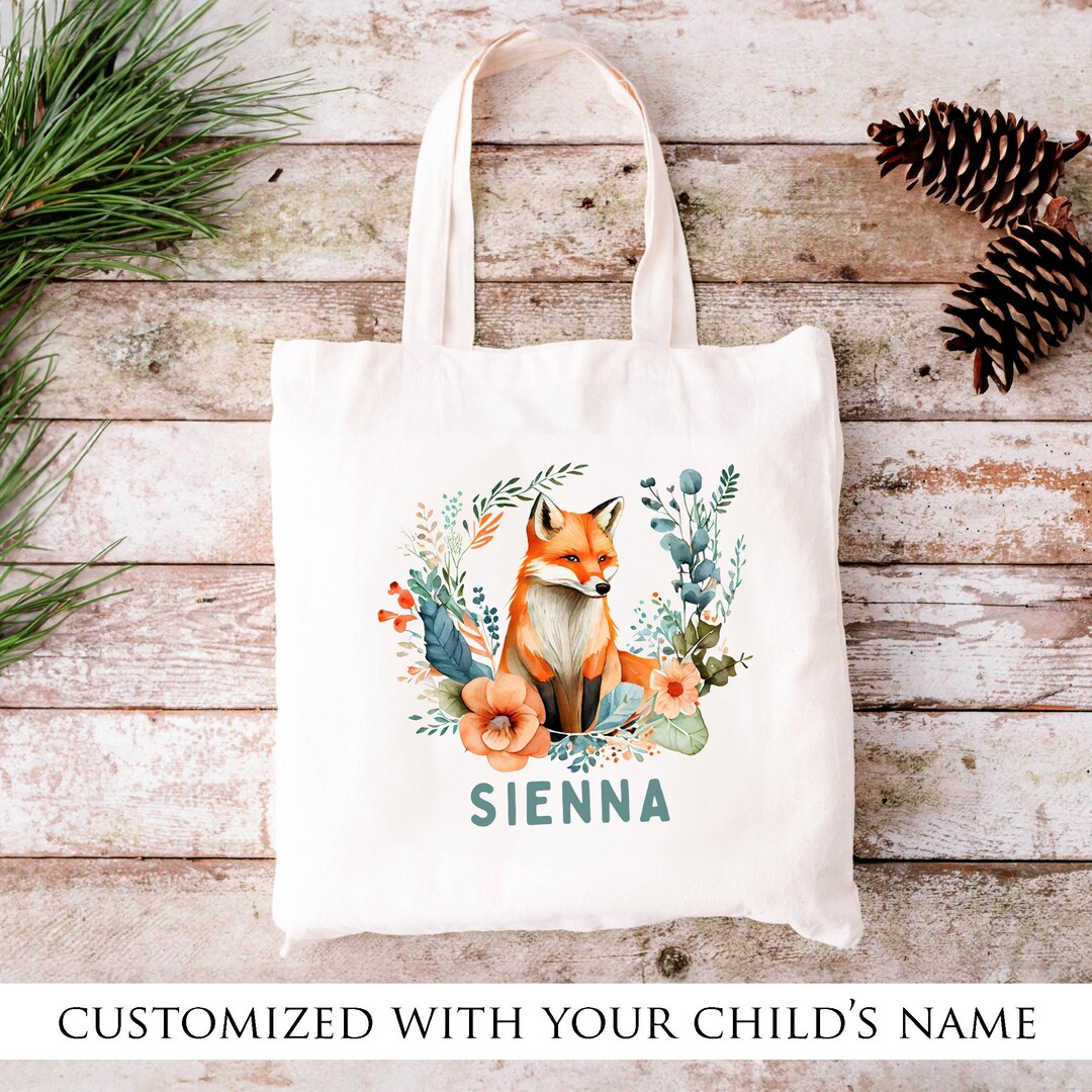 Custom Fox Tote, Custom Tote Bag, Fox Gift Kid, Personalized Kid Tote ...