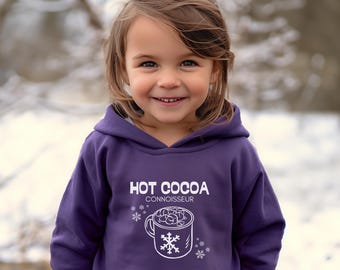 Hot Cocoa Kids Hoodie, Winter Retro Holiday Graphic Sweatshirt, Christmas Gift Idea, Cute Winter Top, Kids Hot Chocolate hooded sweatshirt