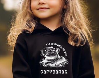Sudadera con capucha de capibara para niños, sudadera retro para amantes de la naturaleza, ropa de baño para niños, Cottagcore, sudadera con capucha peculiar, adorable y divertido jersey de capibara