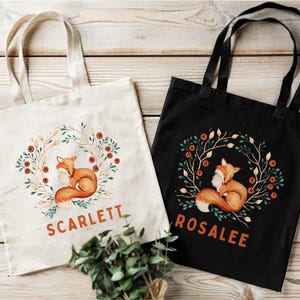 custom tote bag, fox gift kid, fox tote, personalized kid tote bag, fox lover gift, custom kids gift, birthday gift, custom fox gift for her