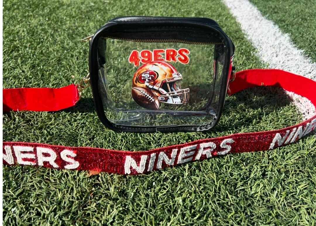 SF 49ers Stadium Approved Bag Custom Sequin Beaded Strap Football Bag