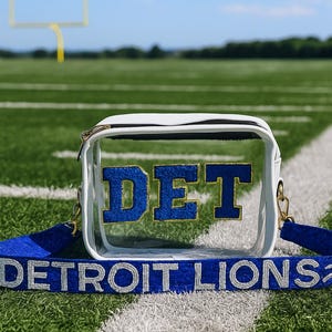 Detroit Lions NFL Approved Clear Stadium Bag with Sequin Beaded Strap for Ford Field - Crossbody Purse for Fans
