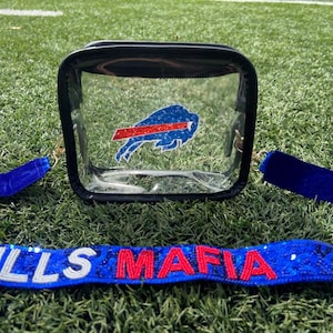Football Bills Clear Stadium Approved Crossbody Bag with Bling Sequin Strap for Game Day