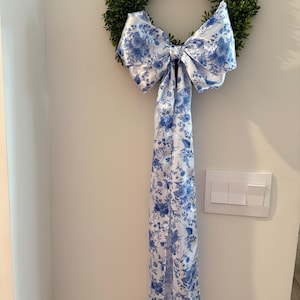 Blue, pink or green floral toile wreath bow large gift bow wreath bow door bow crib car girls room decor