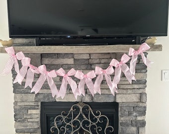 Pink Gingham Bow garland baby shower fiesta de cumpleaños pastel smash Bridal Shower Ella está atando el nudo Pink Bow Bachelorette decoración de la guardería