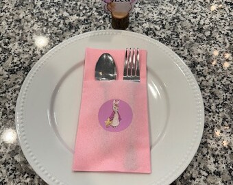 Beatrix Potter Peter Rabbit Flopsy amigos porta-talheres decoração de mesa rosa ou azul