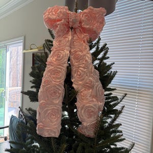 Pink satin rosettes tree bow large gift bow door bow wreath bow love shack tree topper crib bow Christmas decor