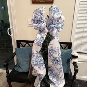 Pink and white toile tree bow large gift bow door bow wreath bow love shack tree topper crib bow Christmas decor image 15