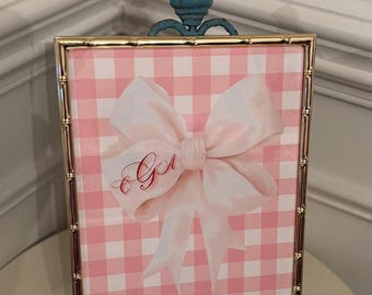 Custom Pink Bow Wall Art for Nursery Print Pink Monogrammed Bow Girl Room picture Baby Girl Nursery Grandmillennial Girls Room 8x10