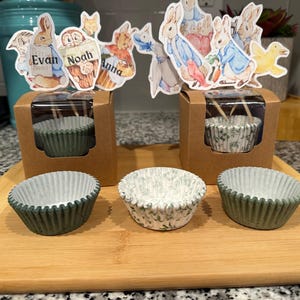 Beatrix Potter Peter Kaninchen und Freunde Name oder leere Baby Shower Cupcake Topper oder Platzkarten Party nehmen Kuchen Smash Geburtstag