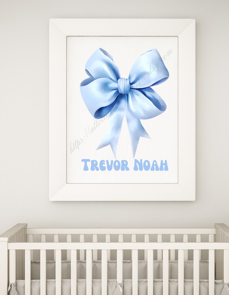 Custom Name Art Print for Nursery name Art for Boys Coquette Pink Bow Nursery Wall Art ...
