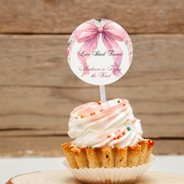 Love Shack Fiancé pink Bow coquette Cupcake toppers