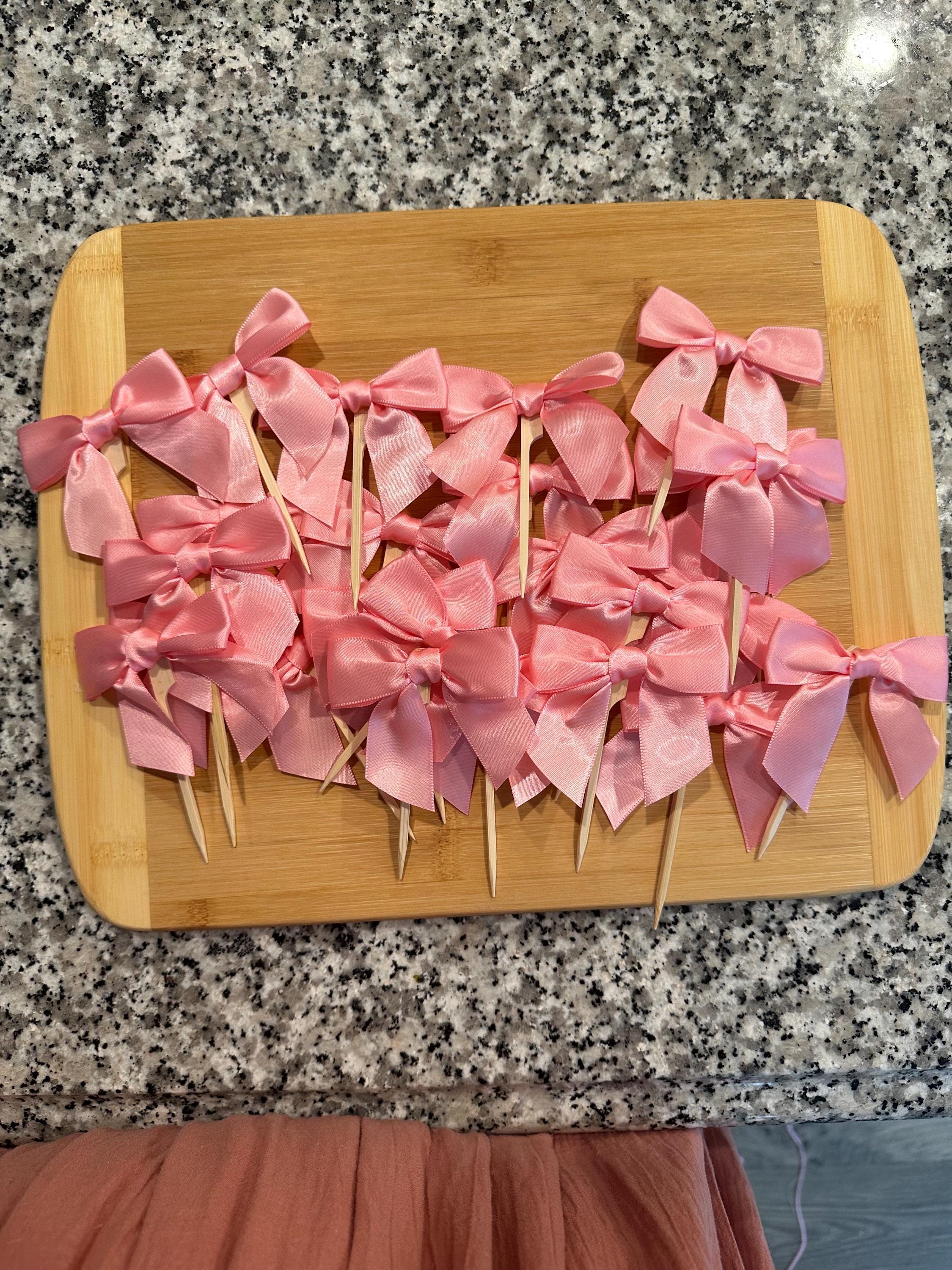 50 Pcs Pink Bow Cupcake Toppers - Satin Ribbon Bows For Birthday, Wedding, Baby Shower Decor - View #10