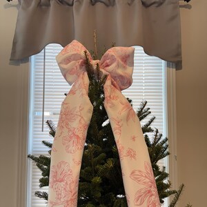 Pink and white toile tree bow large gift bow door bow wreath bow love shack tree topper crib bow Christmas decor image 18