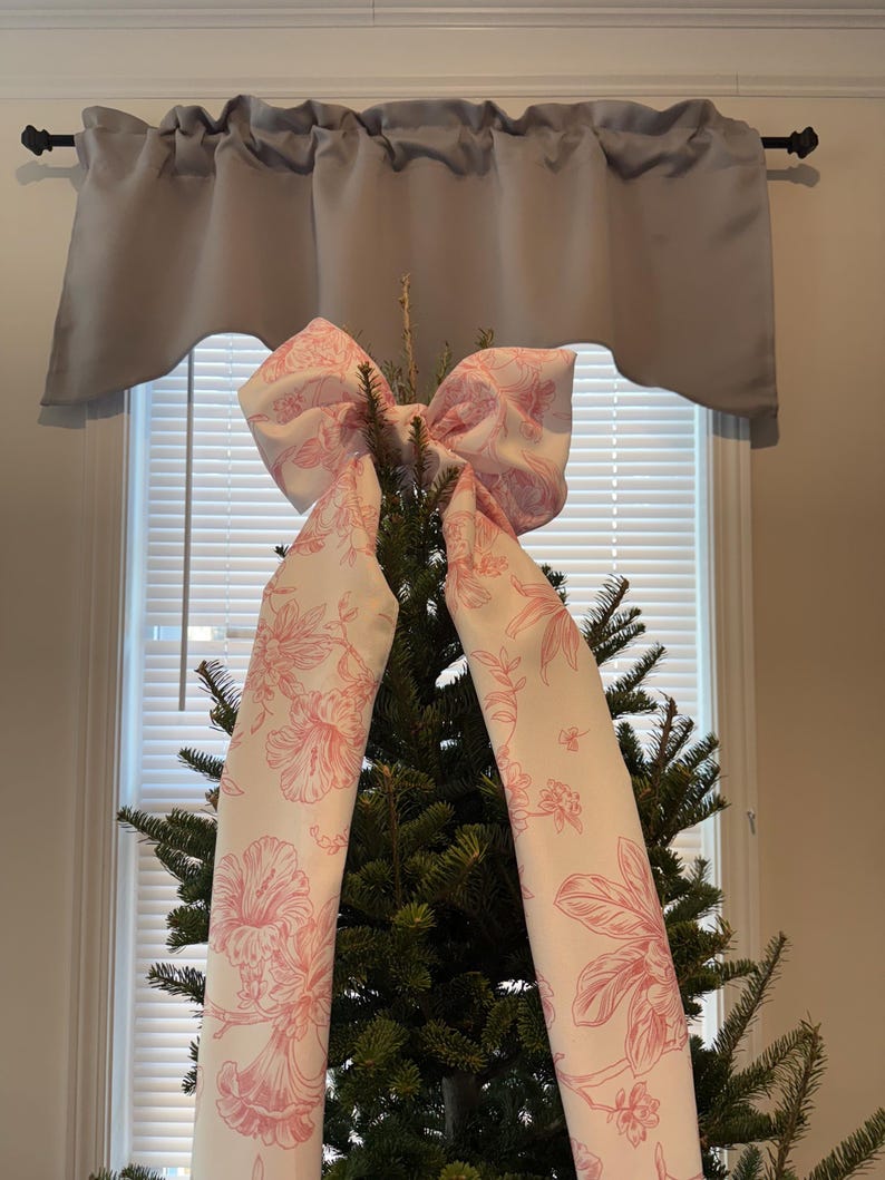 Pink and white toile tree bow large gift bow door bow wreath bow love shack tree topper crib bow Christmas decor image 18