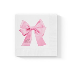 Custom personalized printed monogram vintage baby Pink Bow Napkins Baby Shower Coquette cake smash She's tying the knot Bridal shower