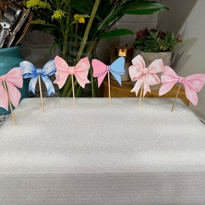 Bow theme 12 styles cupcake toppers cake smash Sweet 16 Baby shower Bridal Shower She&#39;s Tying the Knot engagement party Bachelorette