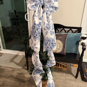 Pink and white toile tree bow large gift bow door bow wreath bow love shack tree topper crib bow Christmas decor image 10