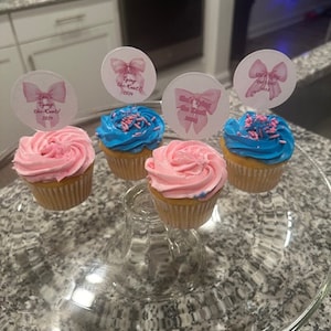 Pink bow coquette cupcake toppers Party Decor Bridal Shower She&#39;s Tying the Knot engagement party Bachelorette