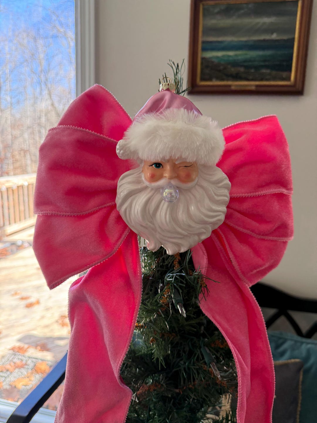 Faux Velvet and Santa Tree Bow Hot or Light Pink Large Gift Bow Door ...