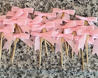 Pink red baby blue or burgundy bow cupcake toppers baby shower birthday cake smash bridal shower bachelorette cupcake toppers