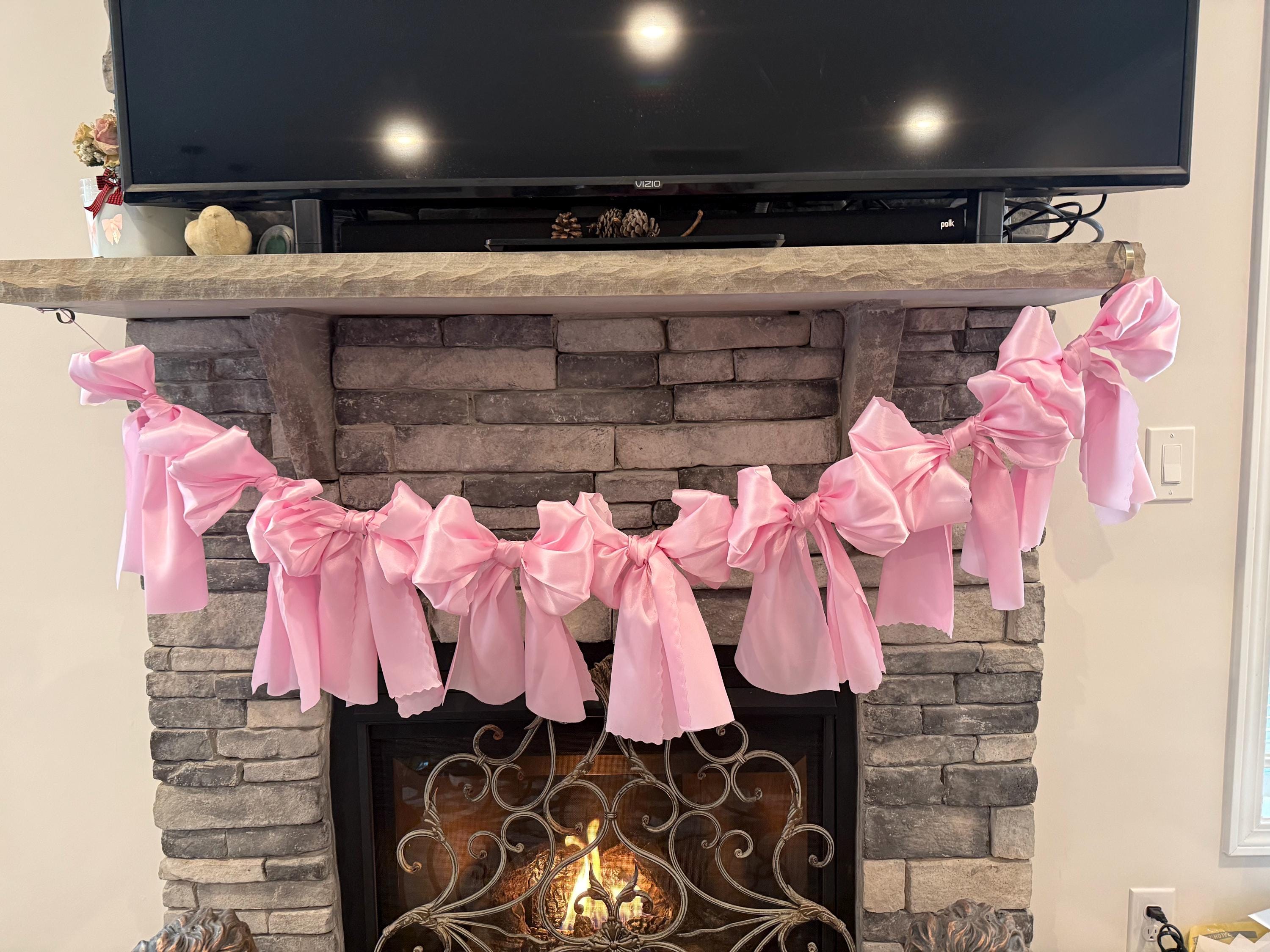 Baby pink satin bow garland baby shower cake smash love shack Bridal Shower dorm decor She's Tying the Knot Pink Bow Bach nursery decor