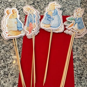 Beatrix Potter Peter coelho e amigos personalizado ou em branco. Mesa de chá de bebê vintage ou arranjo de plantas espeto estacas cartões de lugar aniversário