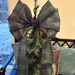 Krata w kratę tartanową, kokarda w stylu vintage inspirowana przez Lauren, duża kokarda na prezent, kokarda na drzwi, kokarda na czubek choinki, dekoracja świąteczna
