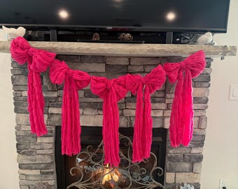 Blush Pink or hot pink rag Bow garland rag bow baby shower cake smash Bridal Shower She's Tying the Knot Pink Bow Bachelorette nursery decor
