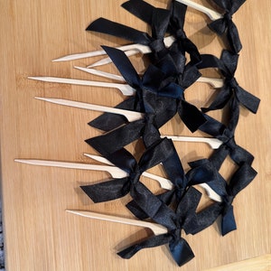 Lovarywow Black Bow Cupcake Toppers - 30PCS Satin Ribbon Decor For Birthday, Bridal & Baby Showers